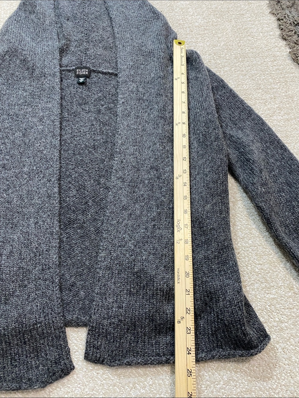 Eileen Fisher Hooded Open-Front Cardigan - Charcoal Gray Size S - Picture 10 of 16